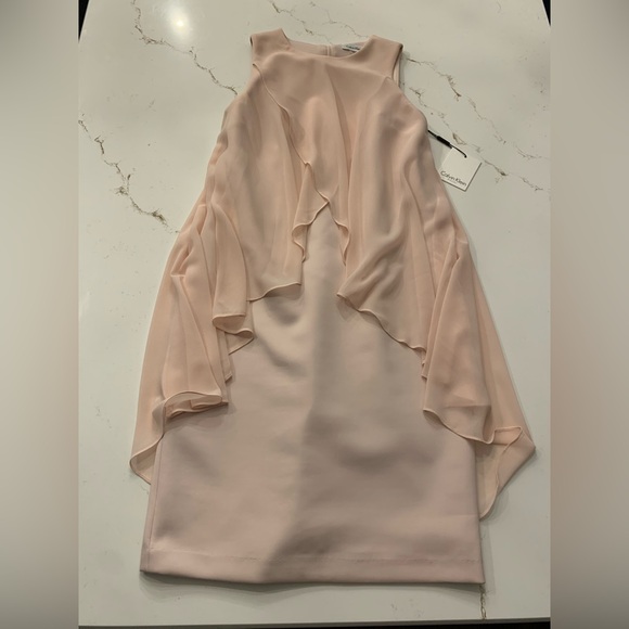 Calvin Klein Chiffon Popover Midi Dress Pale Pink Women’s Size 6 NEW - Picture 2 of 11